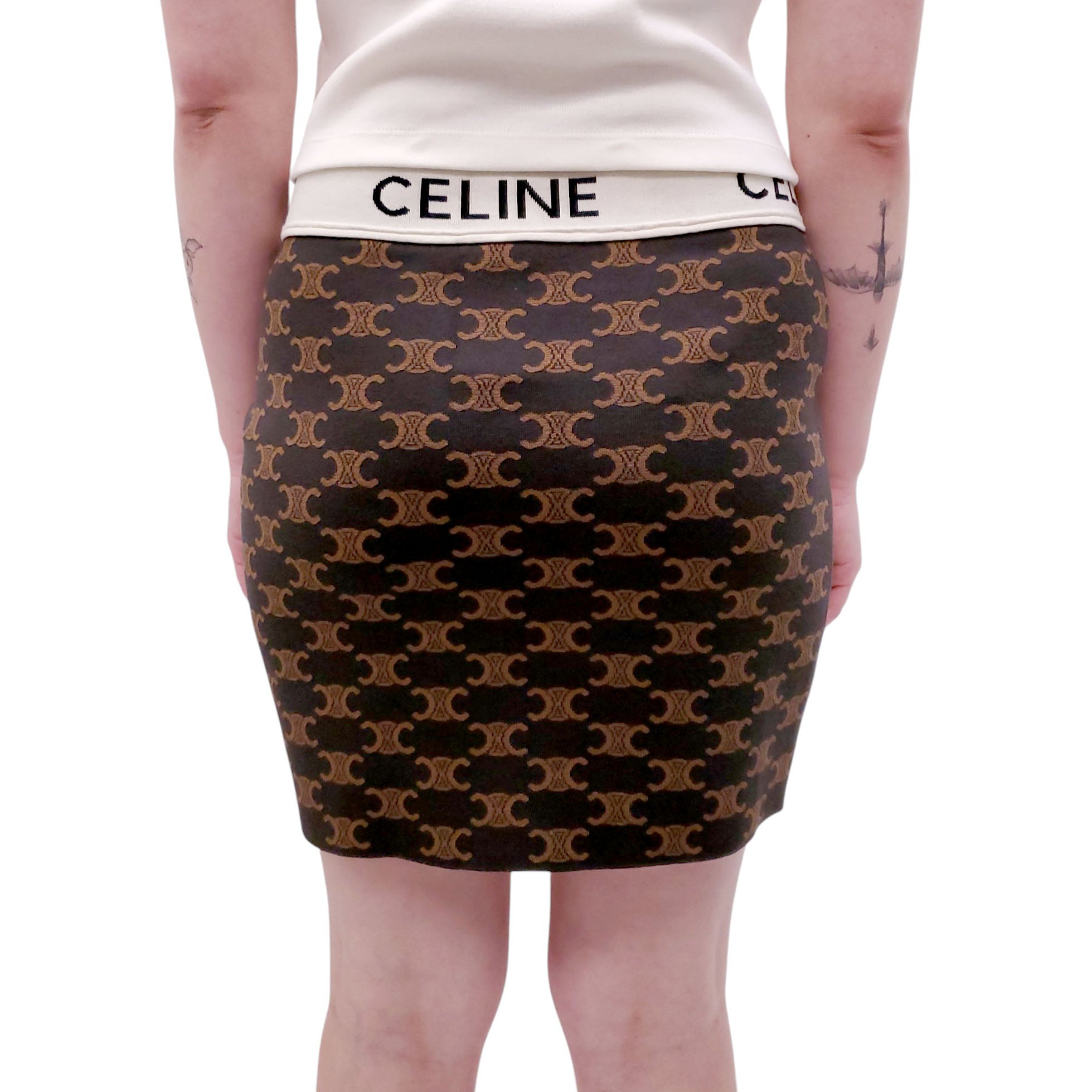 CELINE TRIOMPHE PATTERNED LOGO SKIRT - SIZE L