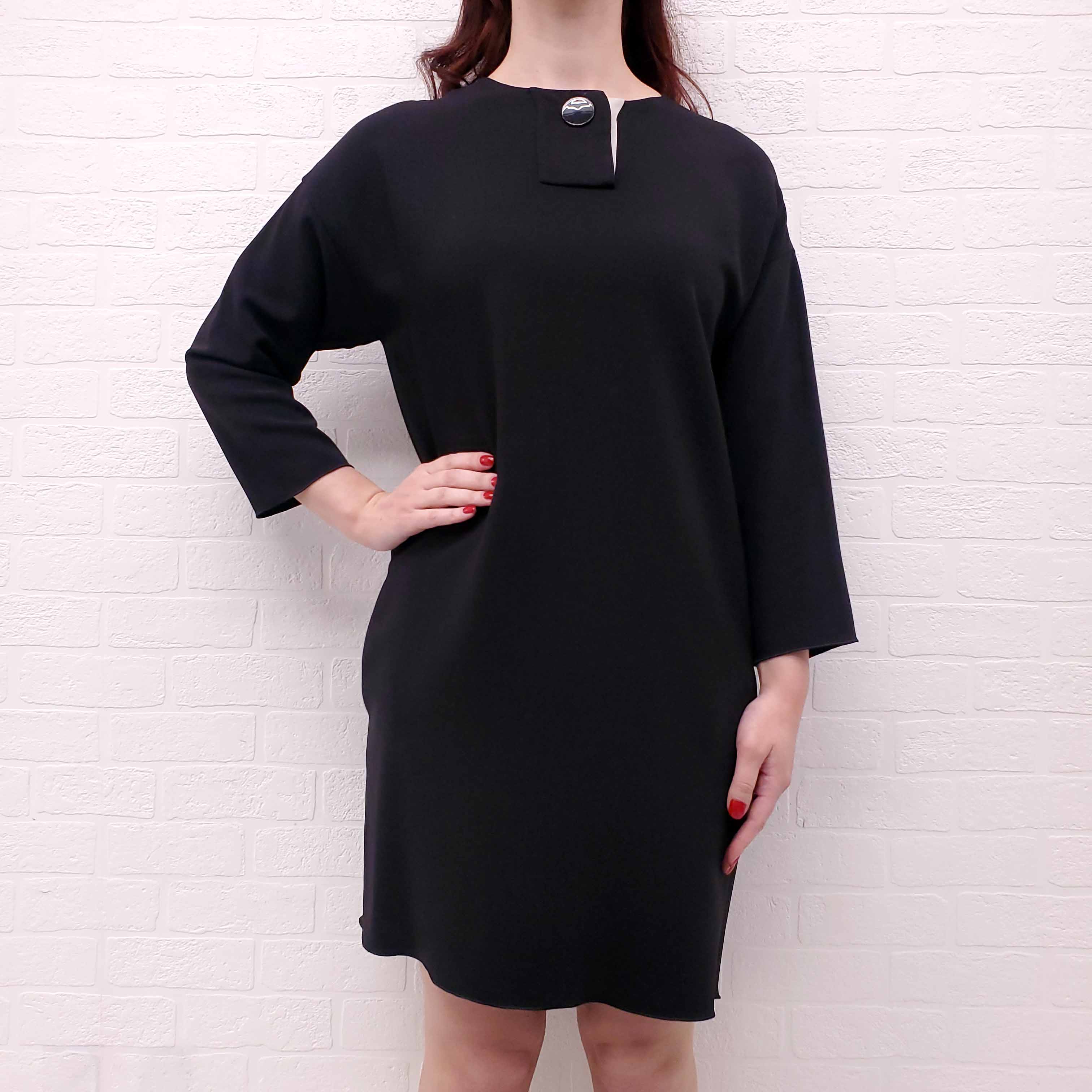 CELINE TUNIC DRESS WITH CREAM FOLDOVER DETAIL - SIZE 38