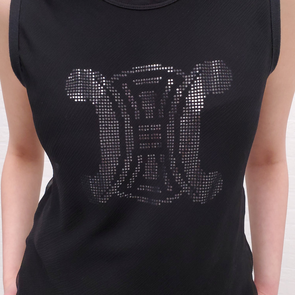 CELINE VINTAGE BLACK TRIOMPHE TANK TOP - SIZE M