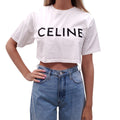 CELINE WHITE LOGO CROPPED T-SHIRT - SIZE S