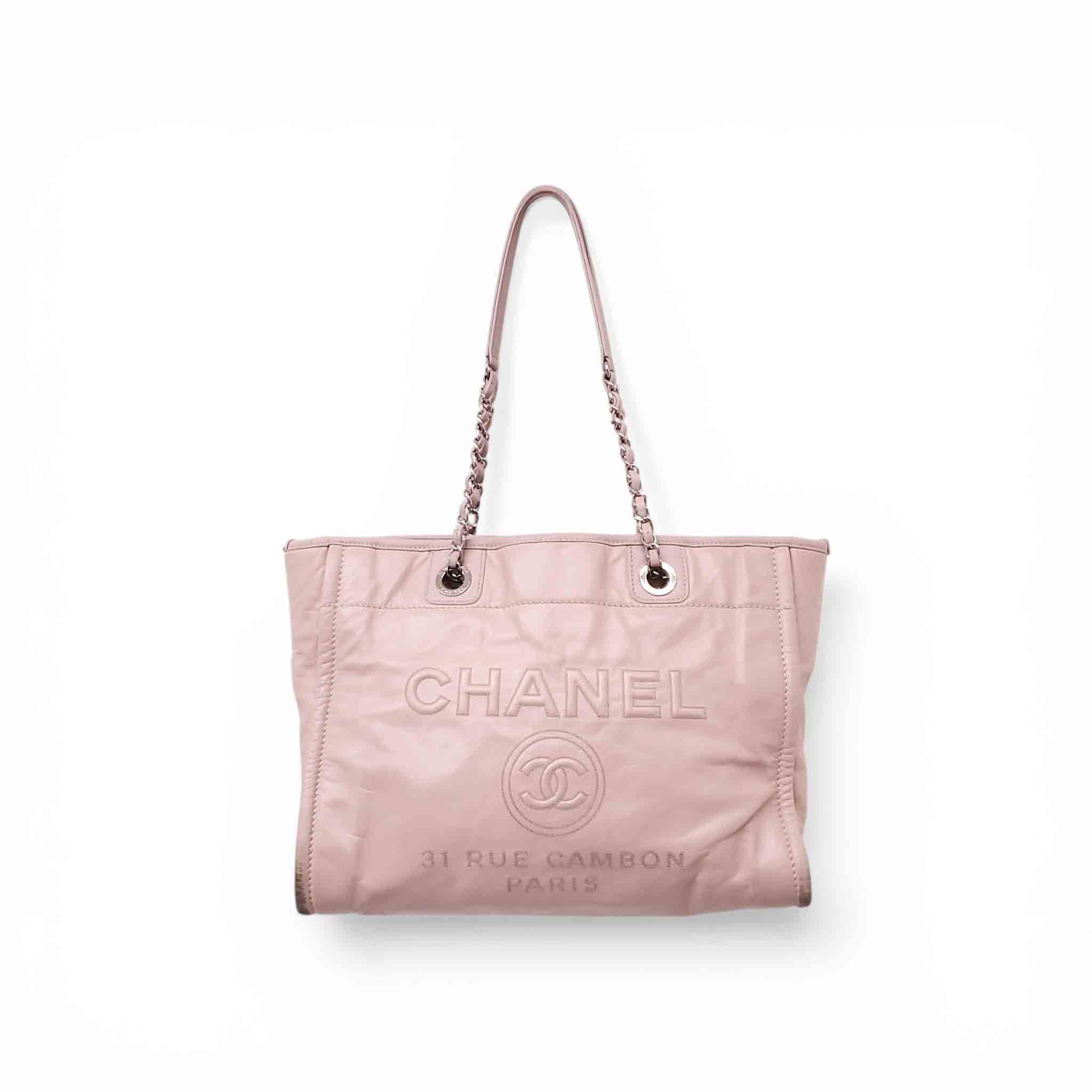 CHANEL BEIGE PINK LEATHER DEAUVILLE BAG