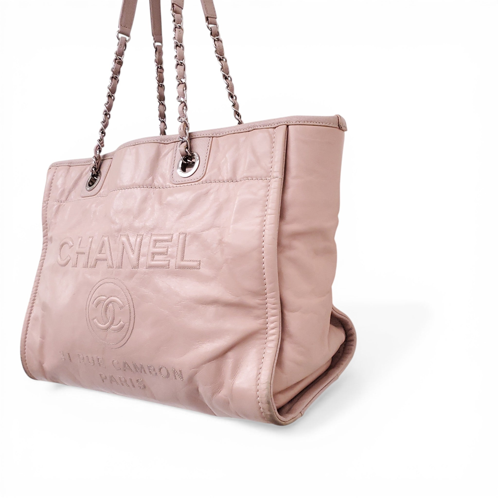 CHANEL BEIGE PINK LEATHER DEAUVILLE BAG