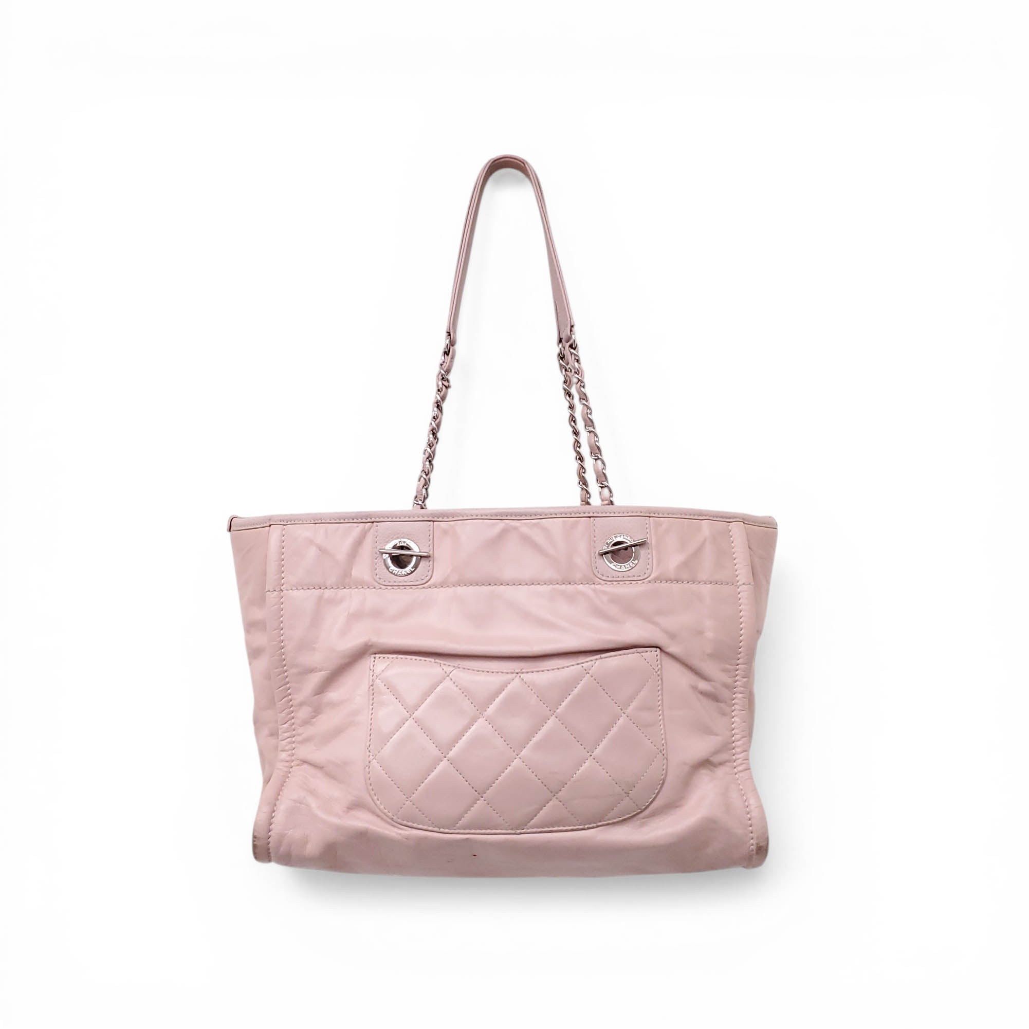 CHANEL BEIGE PINK LEATHER DEAUVILLE BAG