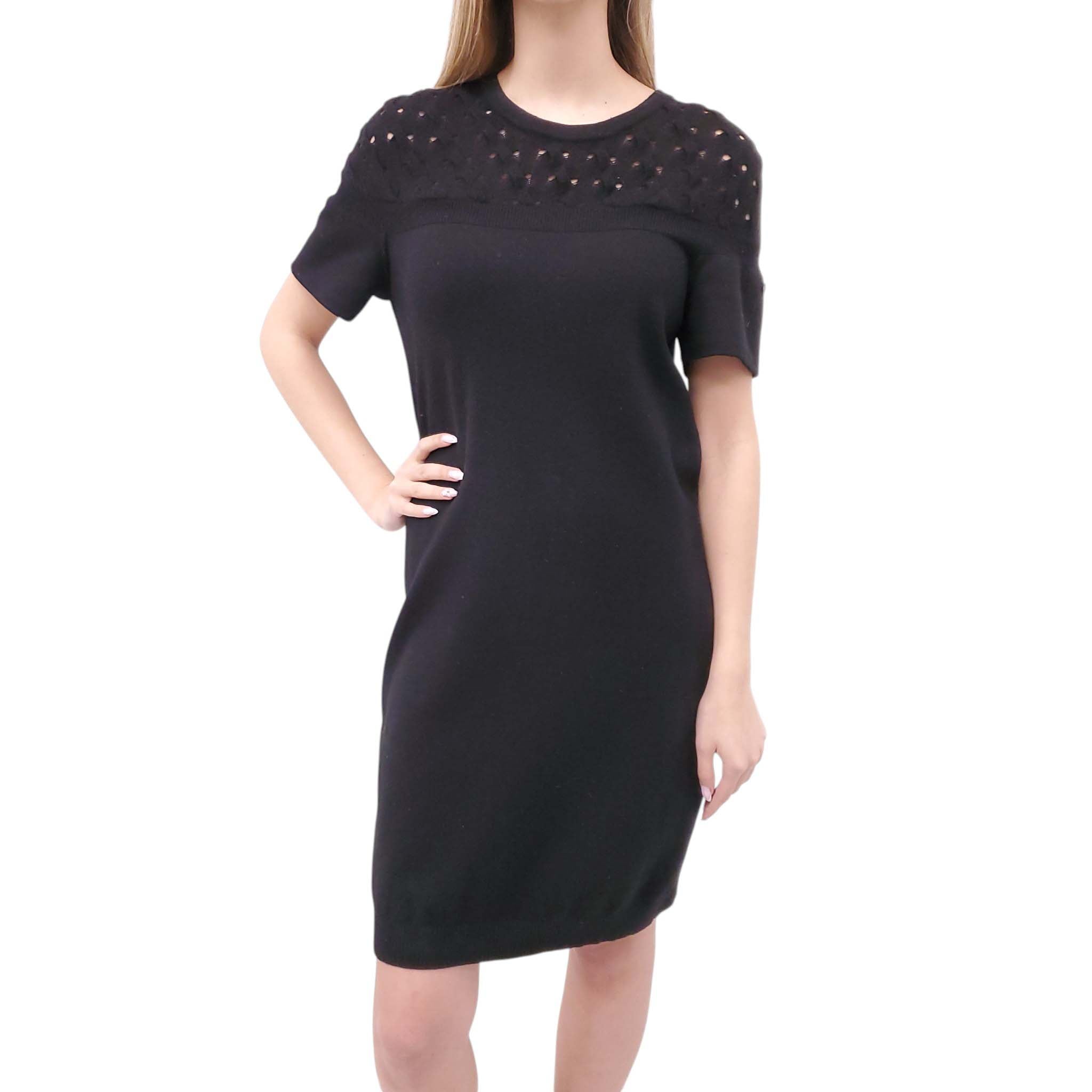 chanel sweater dress Color Block Knit Tunic Designer Gold Runway Look M Fall 2013 black cashmere sweater knit mini dress with intricate pointelle open knit shoulders shakespeareloveschanel on LTK
