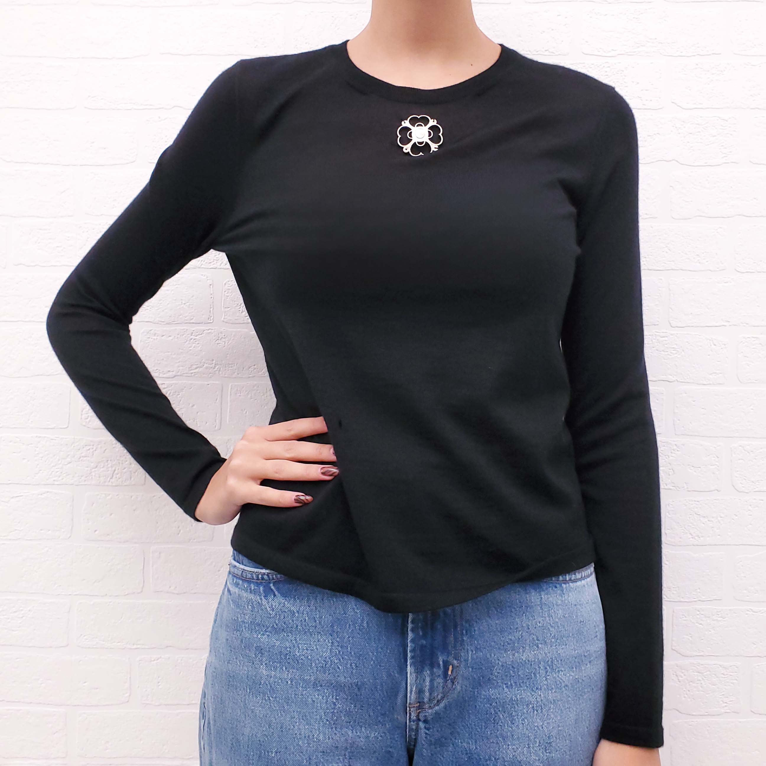 CHANEL BLACK CASHMERE SWEATER WITH CAMILLA - SIZE 34