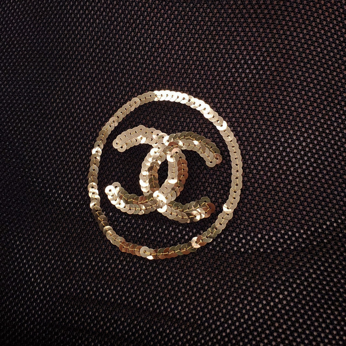 CHANEL BLACK CREWNECK WITH GOLD CC LOGO IN SEQUIN - SIZE 36