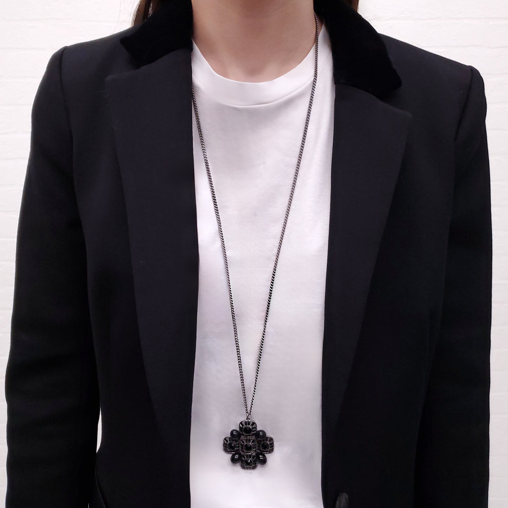 CHANEL BLACK CRYSTAL CROSS WITH LOGO