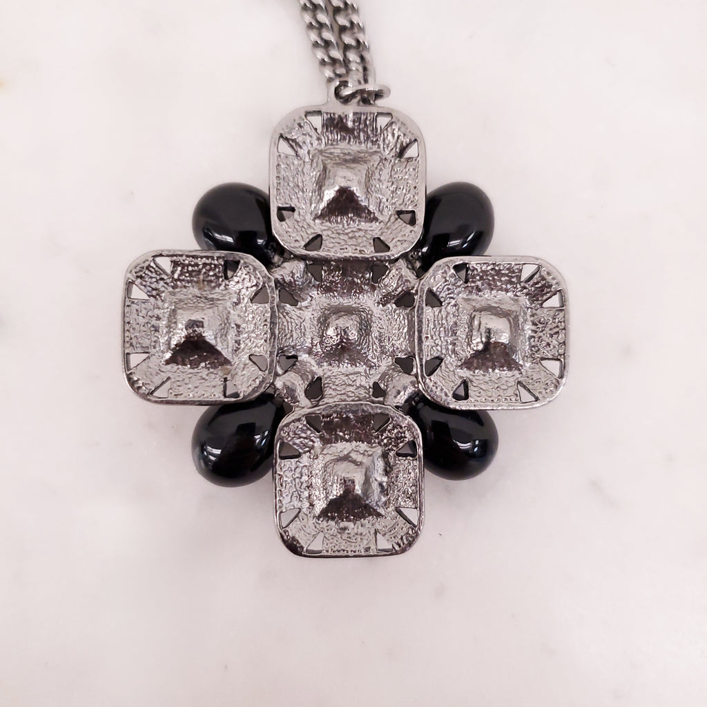 CHANEL BLACK CRYSTAL CROSS WITH LOGO