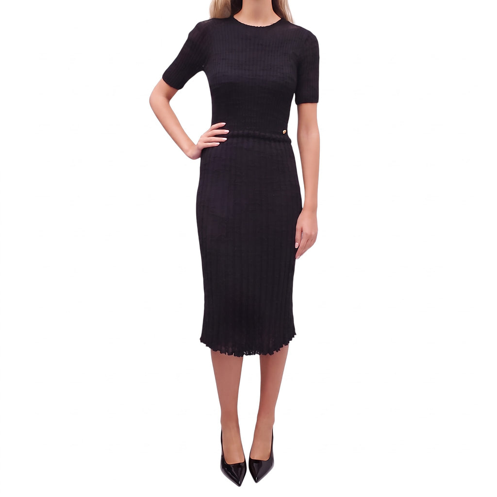 CHANEL BLACK KNIT MAXI DRESS - SIZE 34
