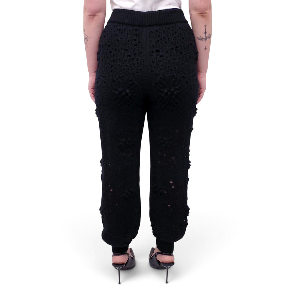 CHANEL BLACK KNIT SYNCHED ANKLE TROUSERS - SIZE 36