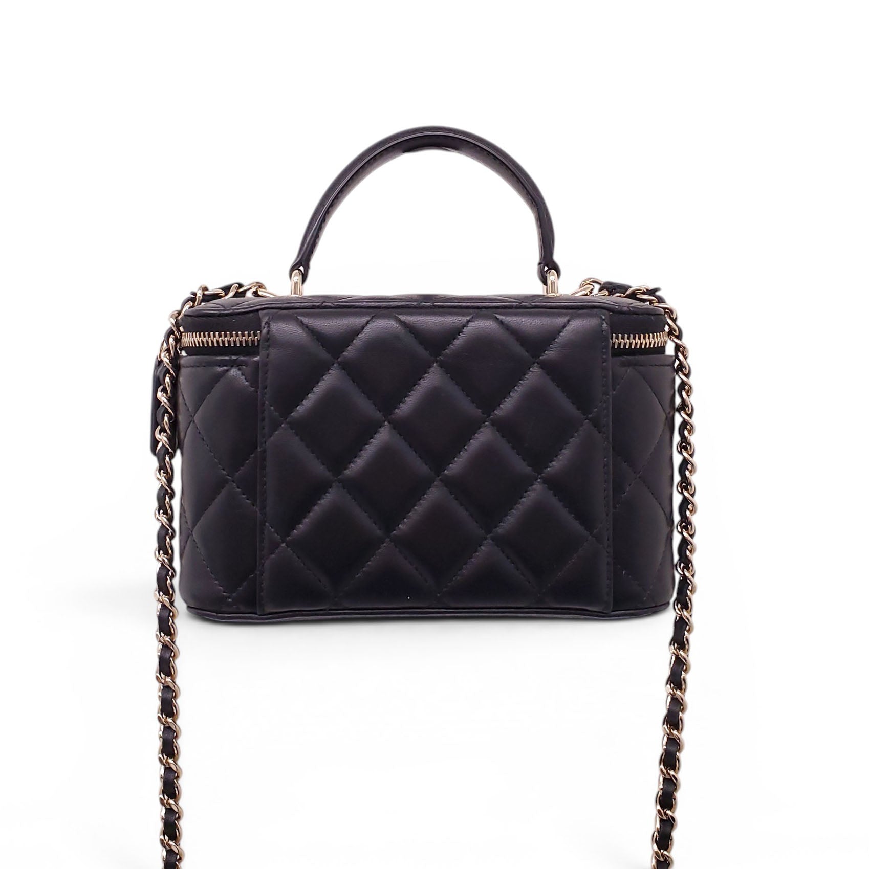 CHANEL BLACK LAMBSKIN QUILTED CC TOP HANDLE VANITY CASE CROSSBODY