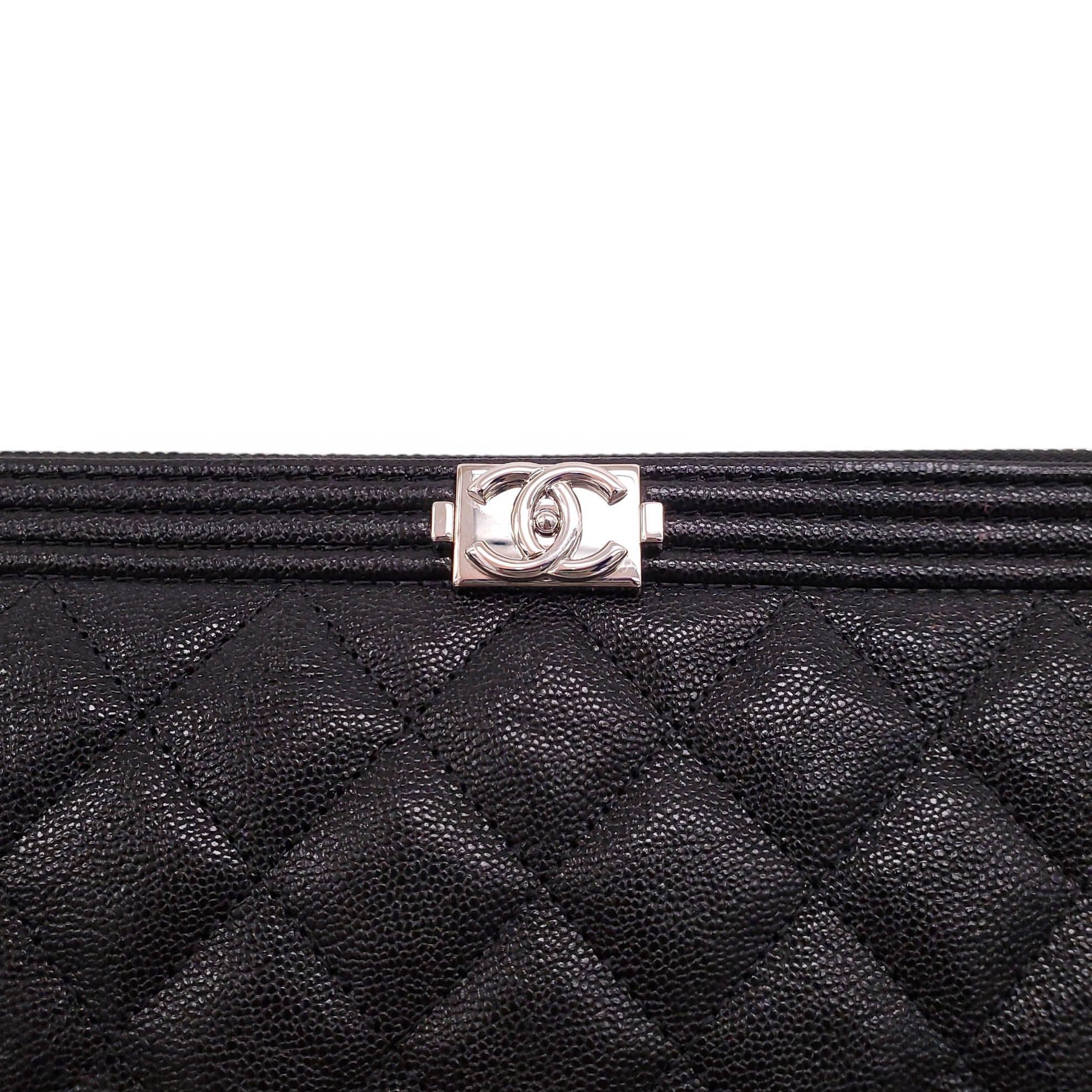 CHANEL BLACK LARGE QUILTED CAVIAR BOY CASE CLUTCH