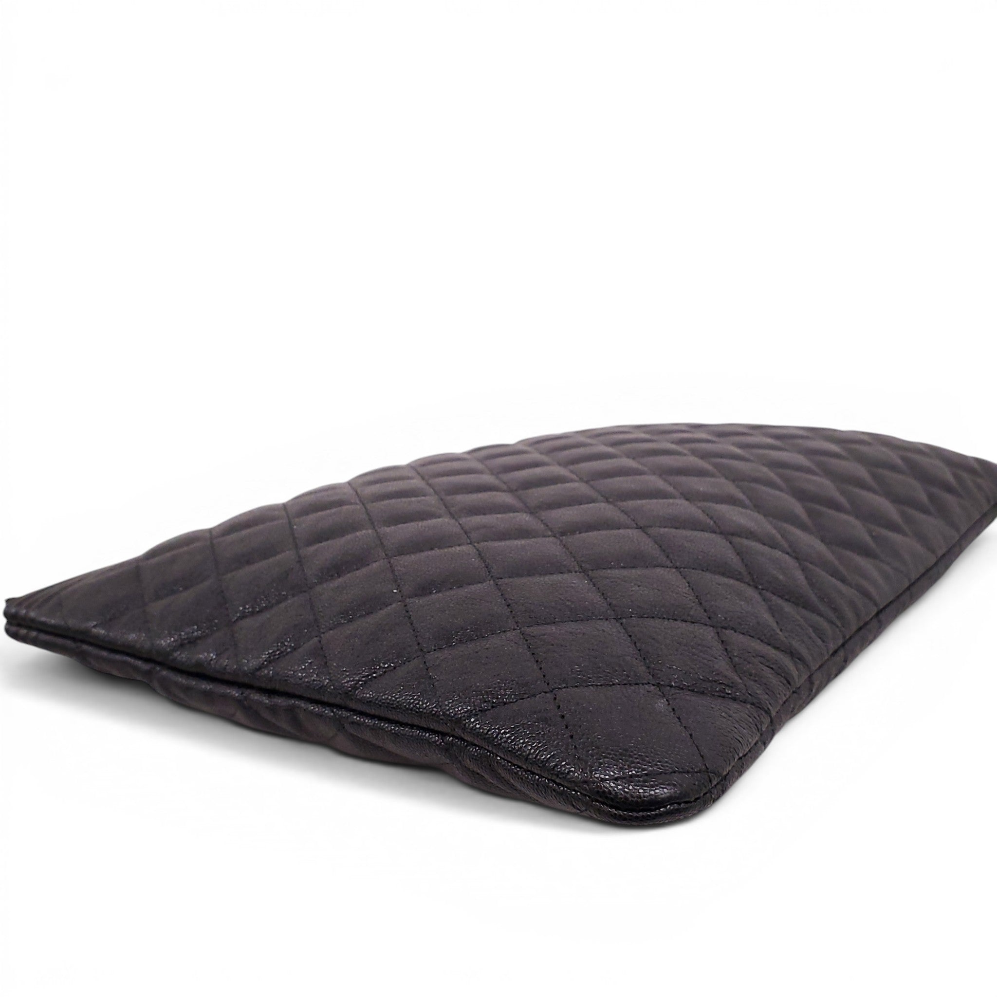 CHANEL BLACK LARGE QUILTED CAVIAR BOY CASE CLUTCH