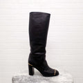 CHANEL BLACK LEATHER CALF BOOTS WITH CAP TOE - SIZE 41