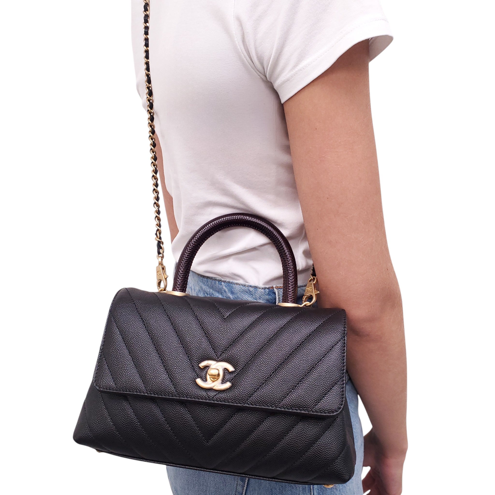 CHANEL BLACK LIZARD HANDLE COCO BAG