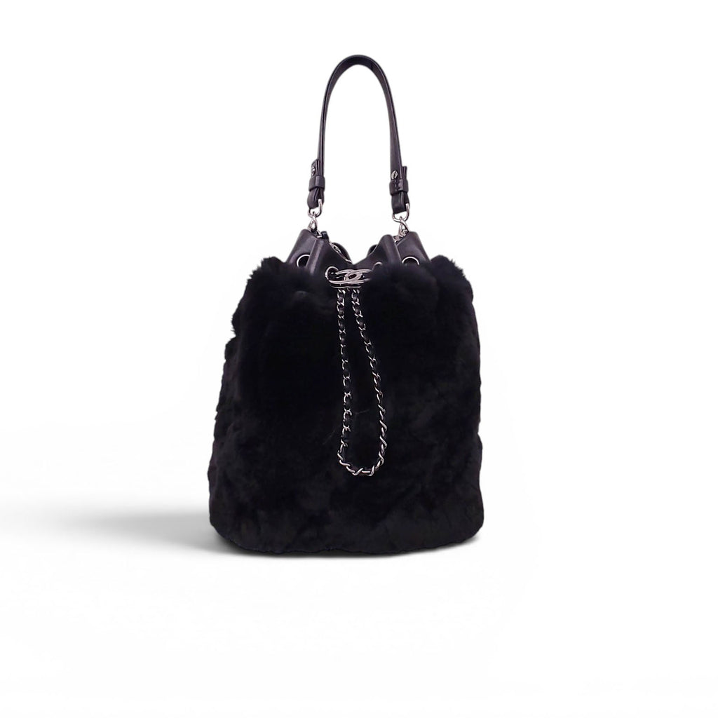 CHANEL BLACK ORYLAG MINK DRAWSTRING BUCKET BAG
