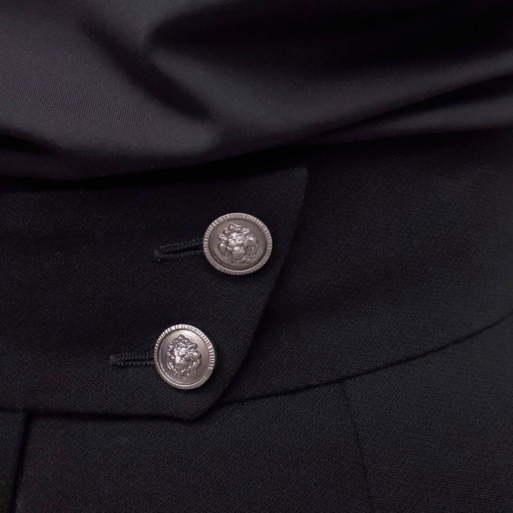 CHANEL BLACK PANT SUIT WITH LION BUTTONS - SIZE 36