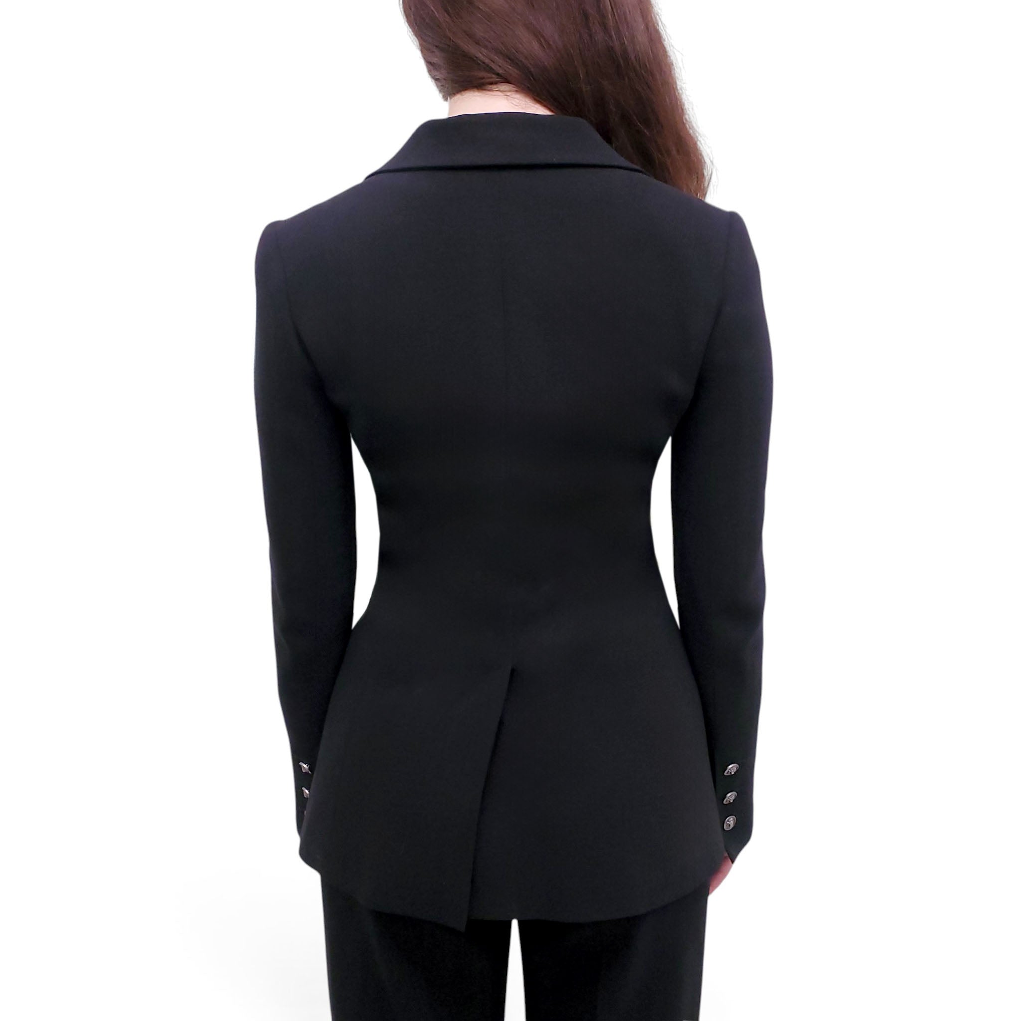 CHANEL BLACK PANT SUIT WITH LION BUTTONS - SIZE 36