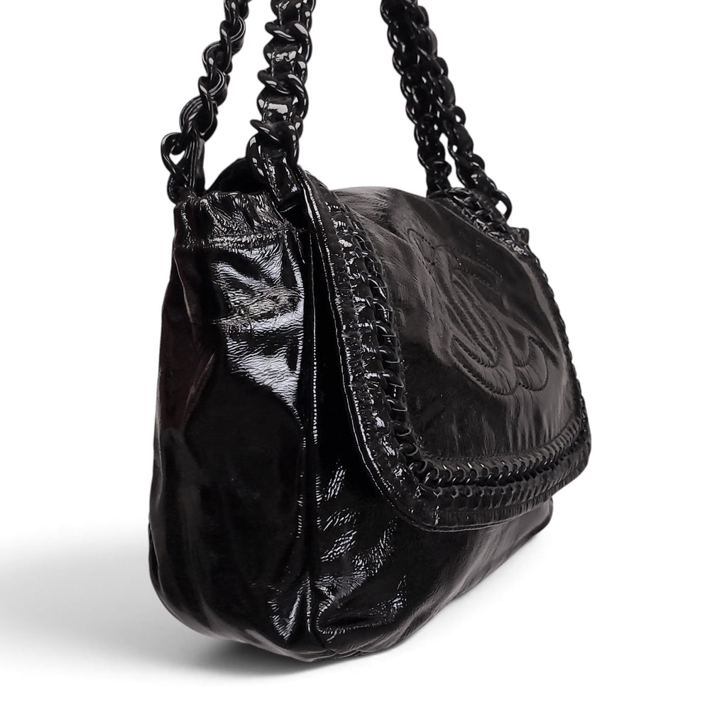 CHANEL BLACK PATENT MODERN CHAIN FLAP BAG
