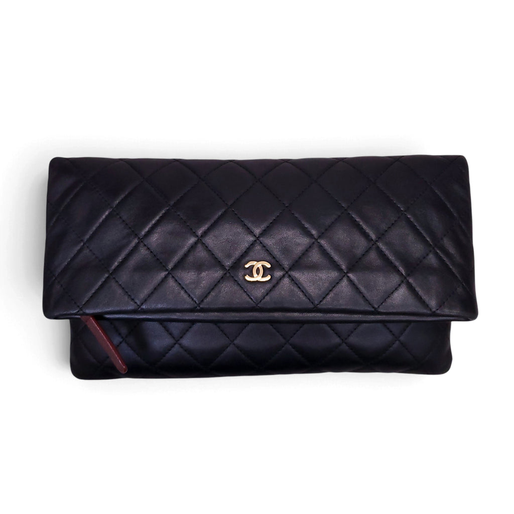 CHANEL BLACK QUILTED BEAUTY CC FOLDOVER CLUTCH