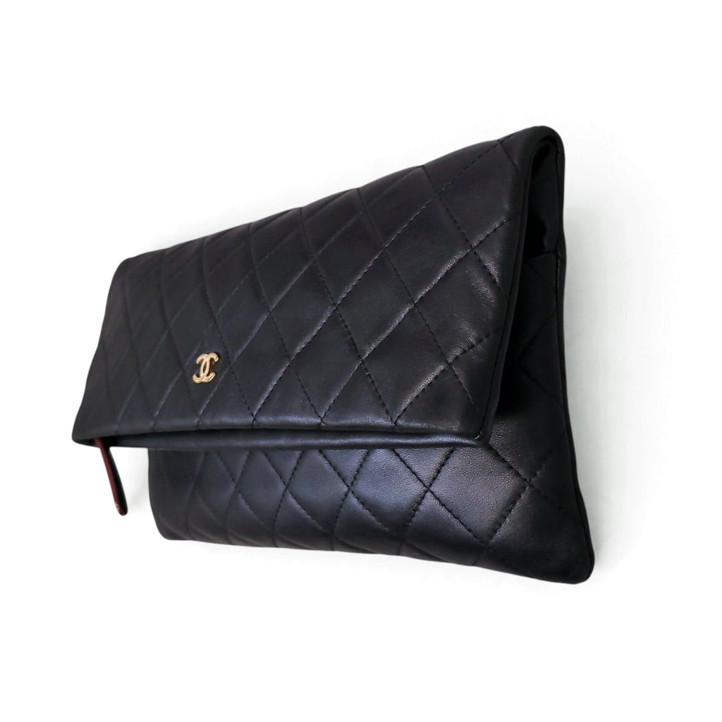 CHANEL BLACK QUILTED BEAUTY CC FOLDOVER CLUTCH