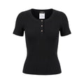CHANEL BLACK RIBBED T-SHIRT WITH LOGO BUTTONS - SIZE 40