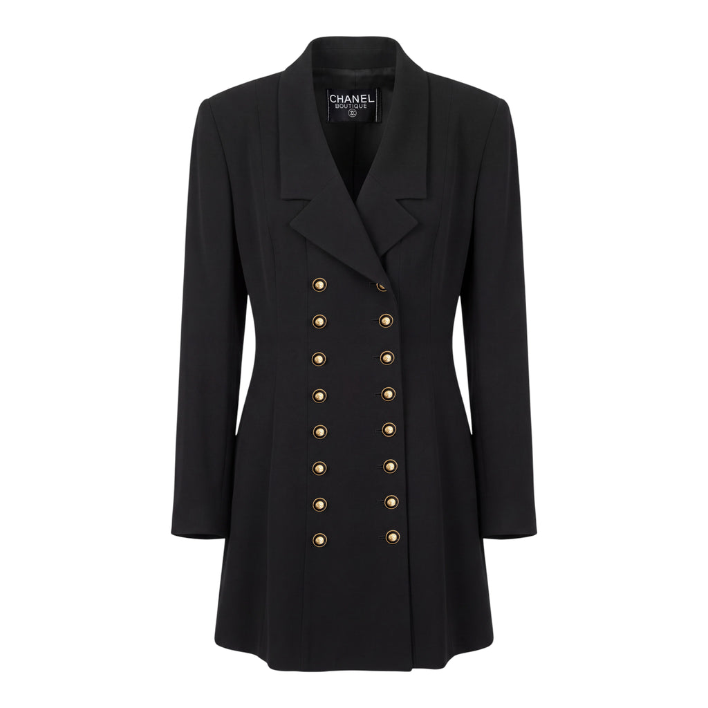 CHANEL BLACK RIDING COAT WITH LOGO BUTTONS - SIZE 44
