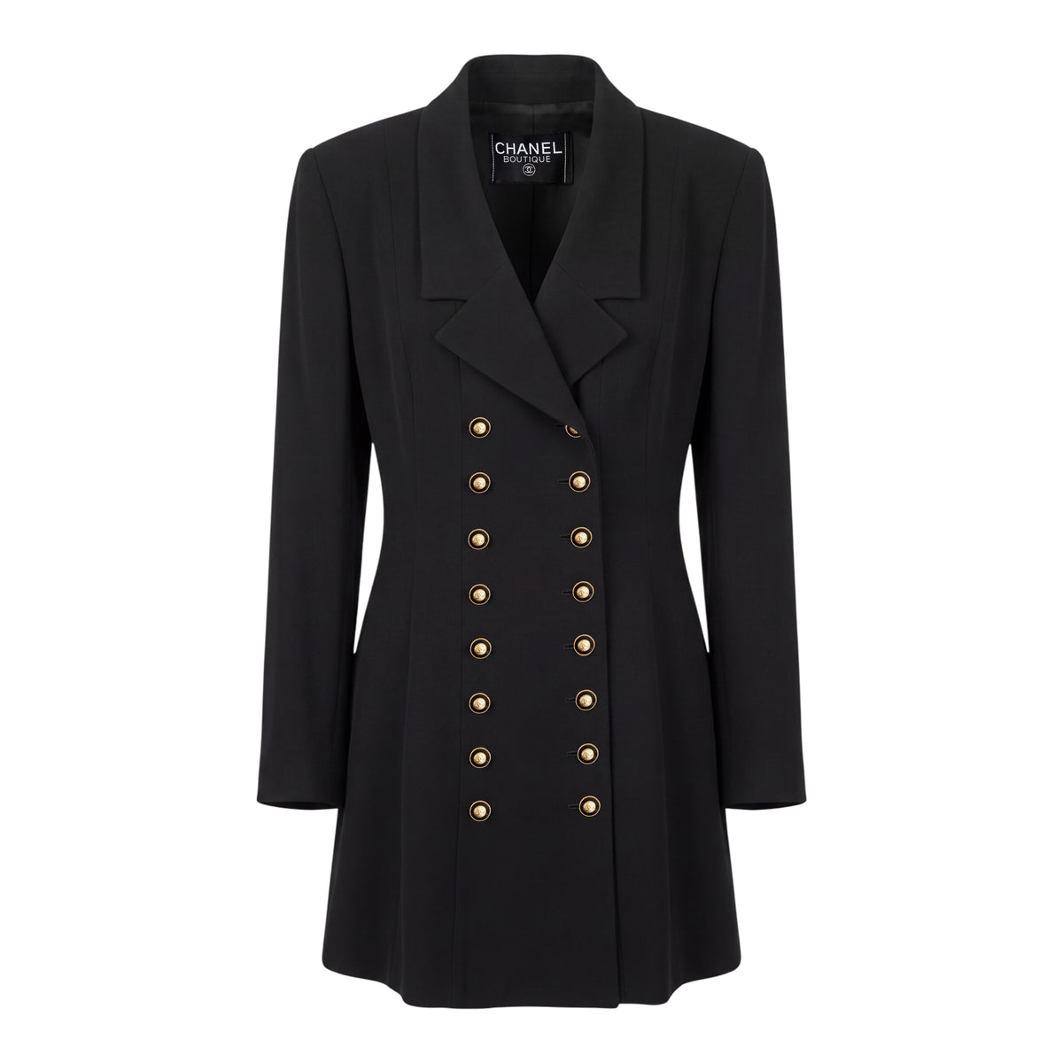 CHANEL BLACK RIDING COAT WITH LOGO BUTTONS - SIZE 44