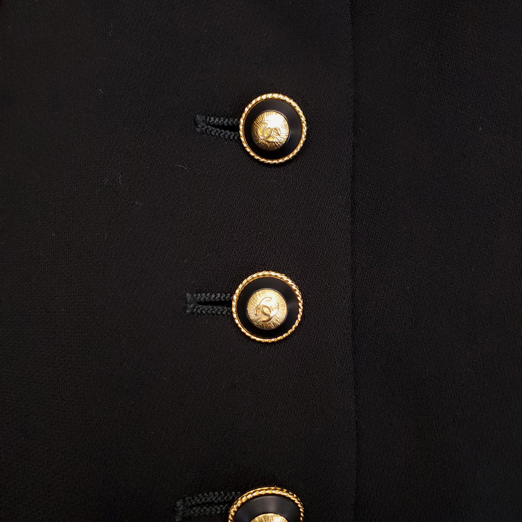CHANEL BLACK RIDING COAT WITH LOGO BUTTONS - SIZE 44