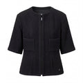 CHANEL BLACK SHORT SLEEVE TWEED JACKET WITH LOGO - SIZE 44