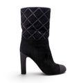 CHANEL BLACK SUEDE QUILTED CC DETAILED HEELED BOOTIES - SIZE 39
