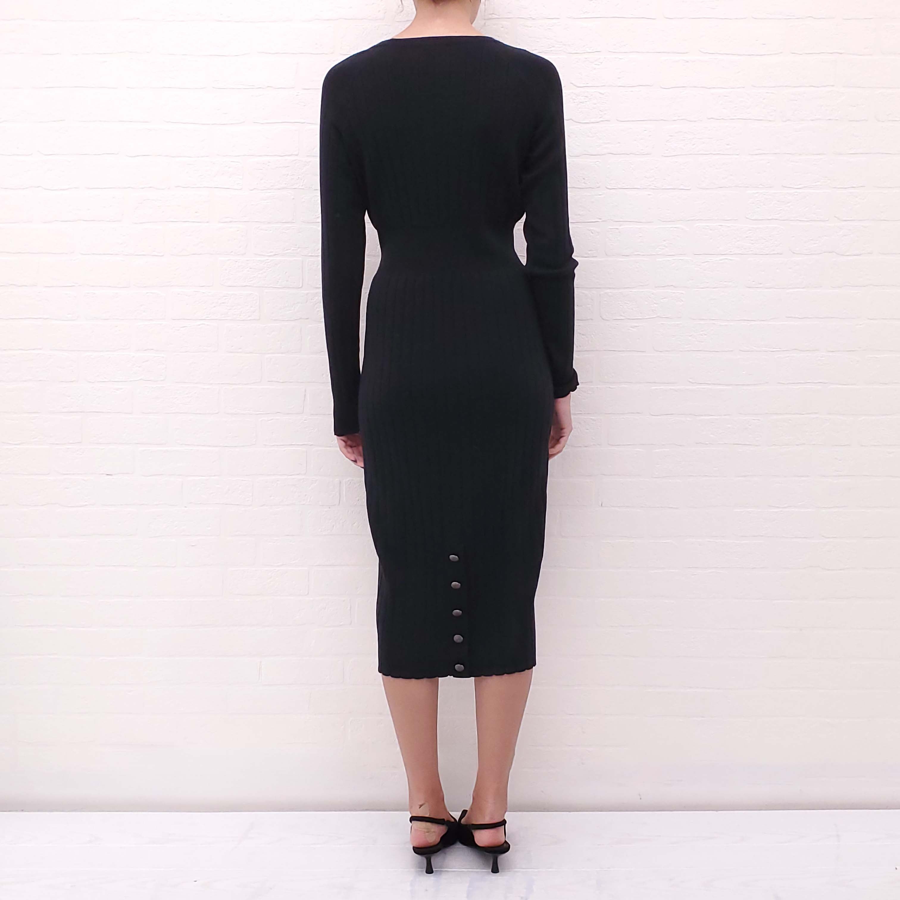 CHANEL BLACK SWEATER DRESS WITH LOGO BUTTONS - SIZE 38