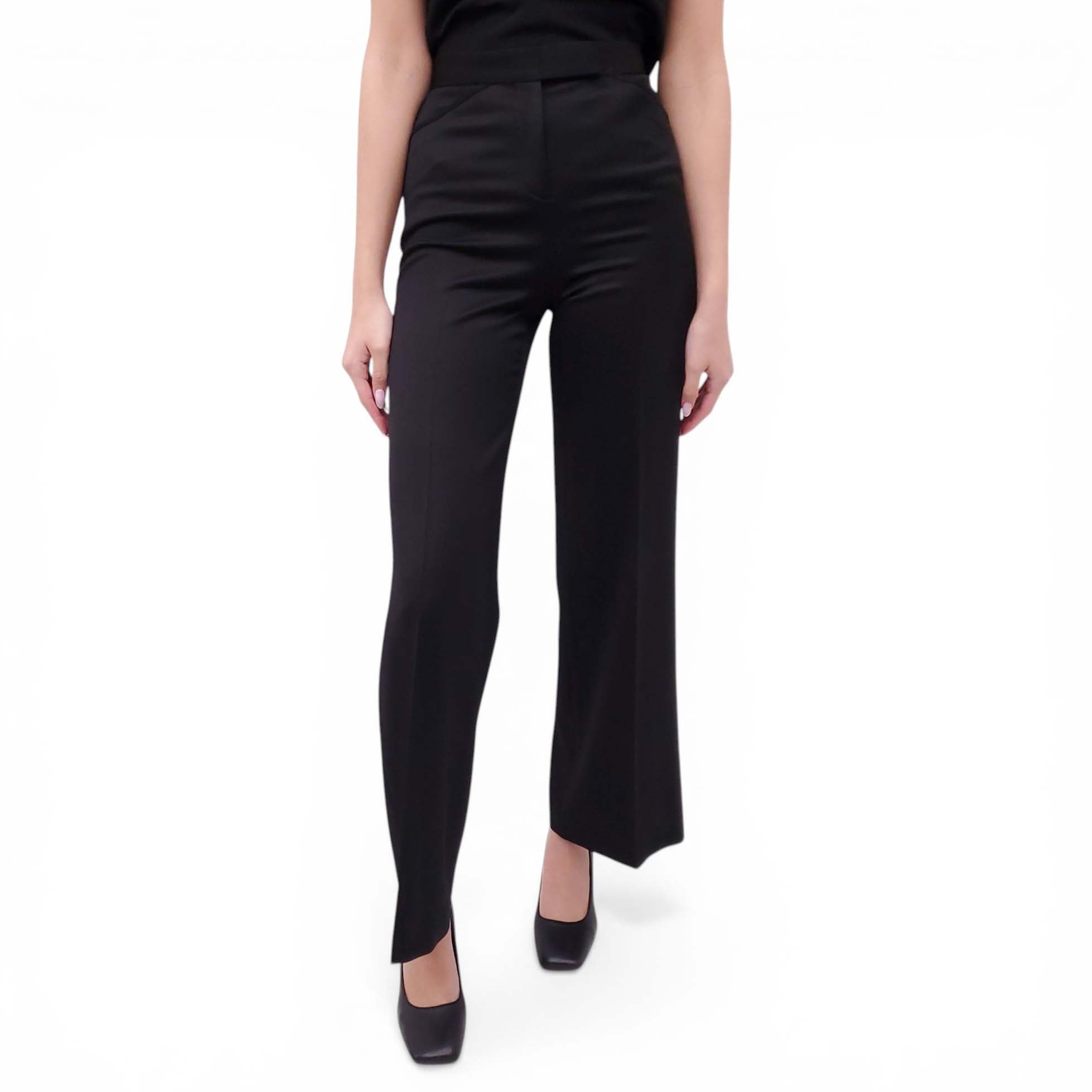 CHANEL BLACK TROUSERS WITH SILVER LOGO BUTTONS - SIZE 36
