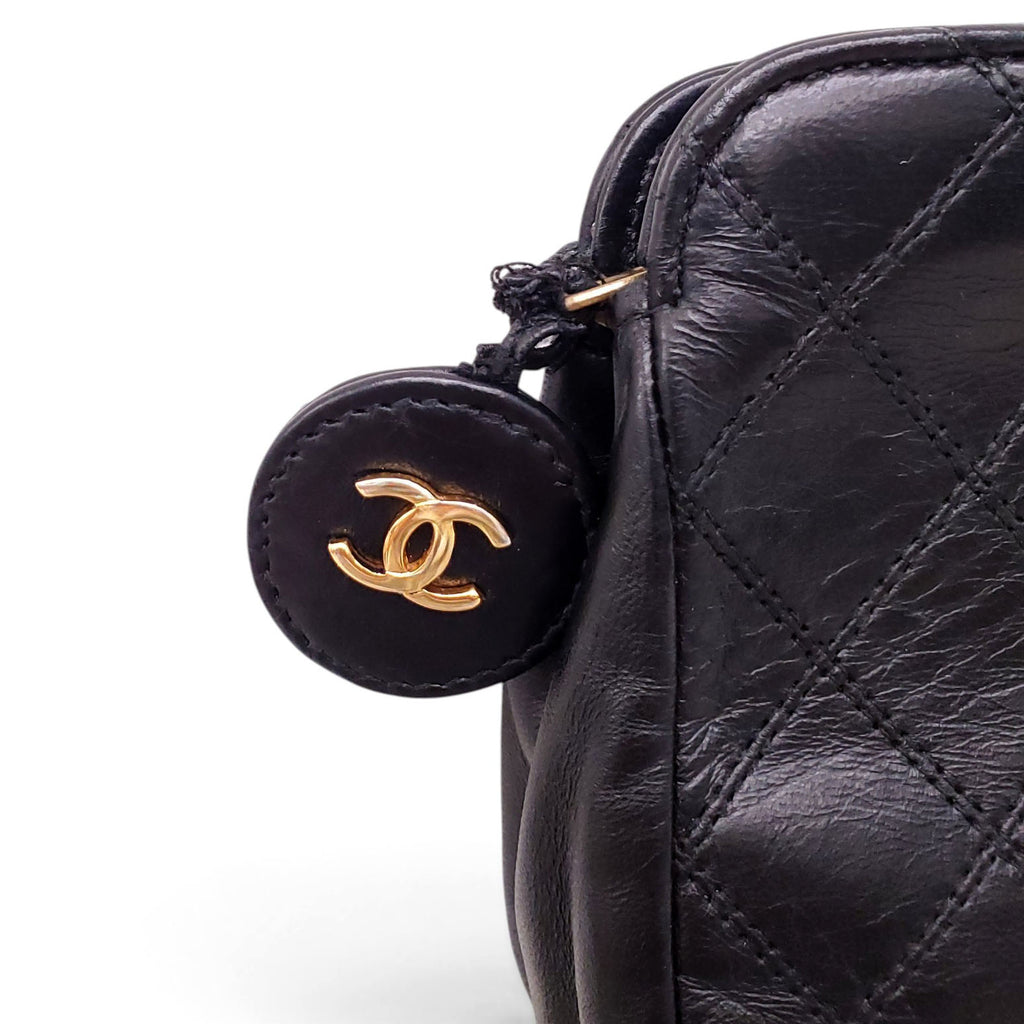 CHANEL BLACK VINTAGE POUCH WITH LOGO