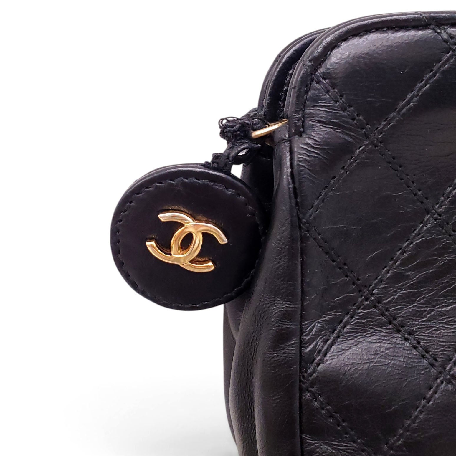 CHANEL BLACK VINTAGE POUCH WITH LOGO