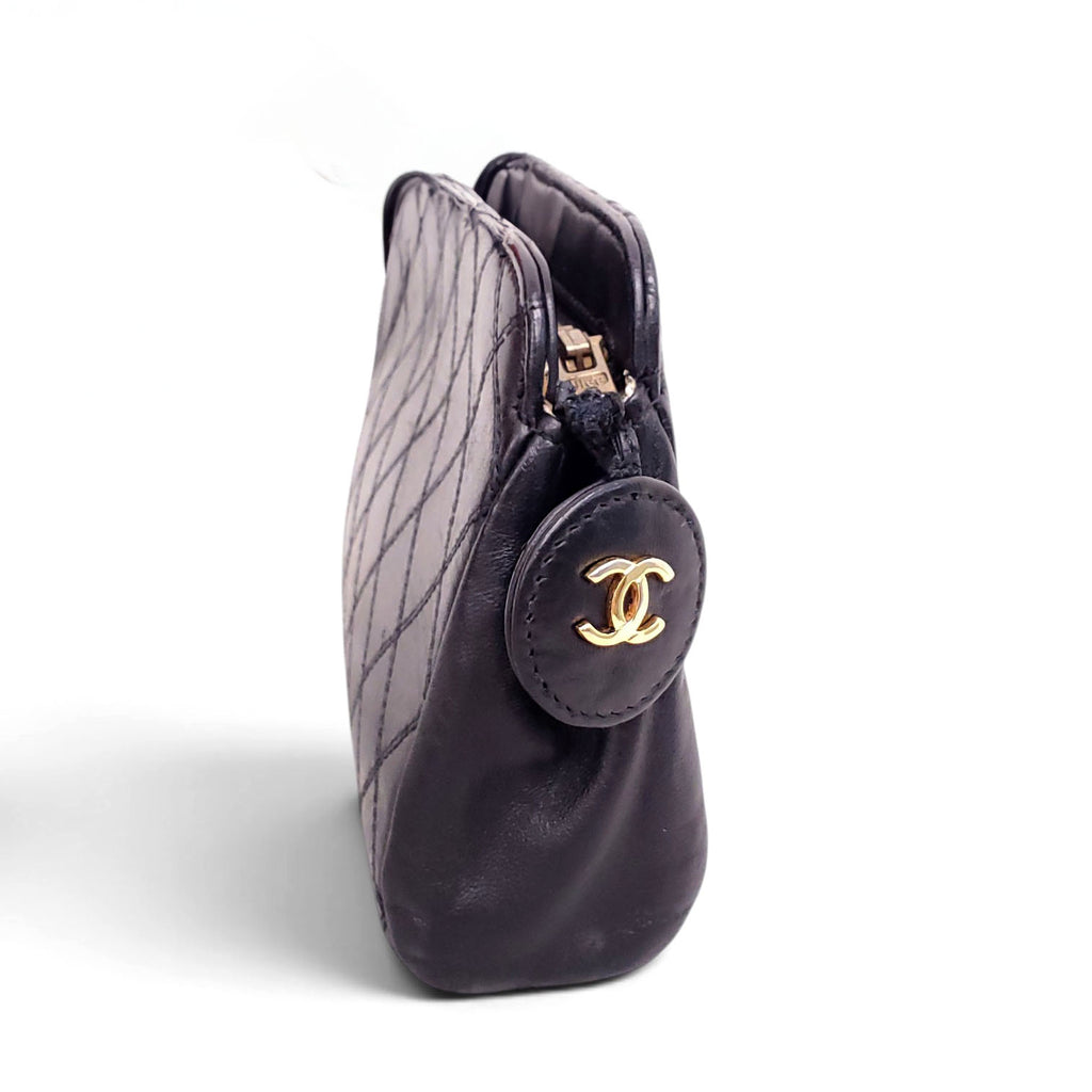 CHANEL BLACK VINTAGE POUCH WITH LOGO