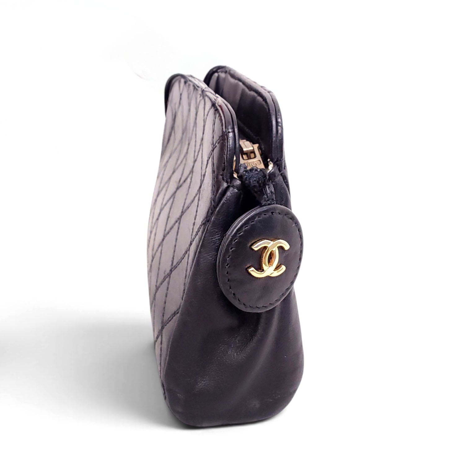 CHANEL BLACK VINTAGE POUCH WITH LOGO
