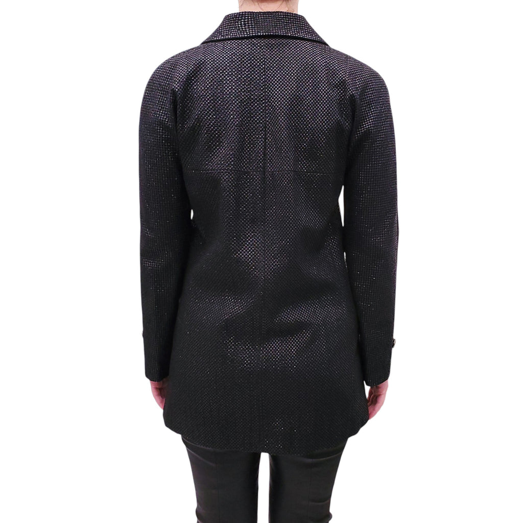 CHANEL BLACK WOVEN JACKET WITH LOGO BUTTONS - SIZE 38