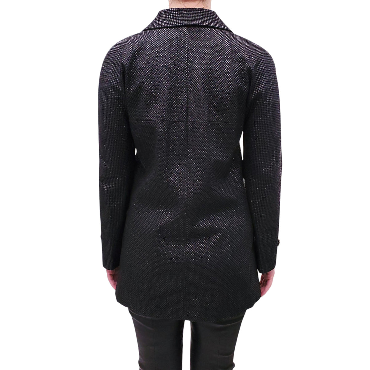 CHANEL BLACK WOVEN JACKET WITH LOGO BUTTONS - SIZE 38
