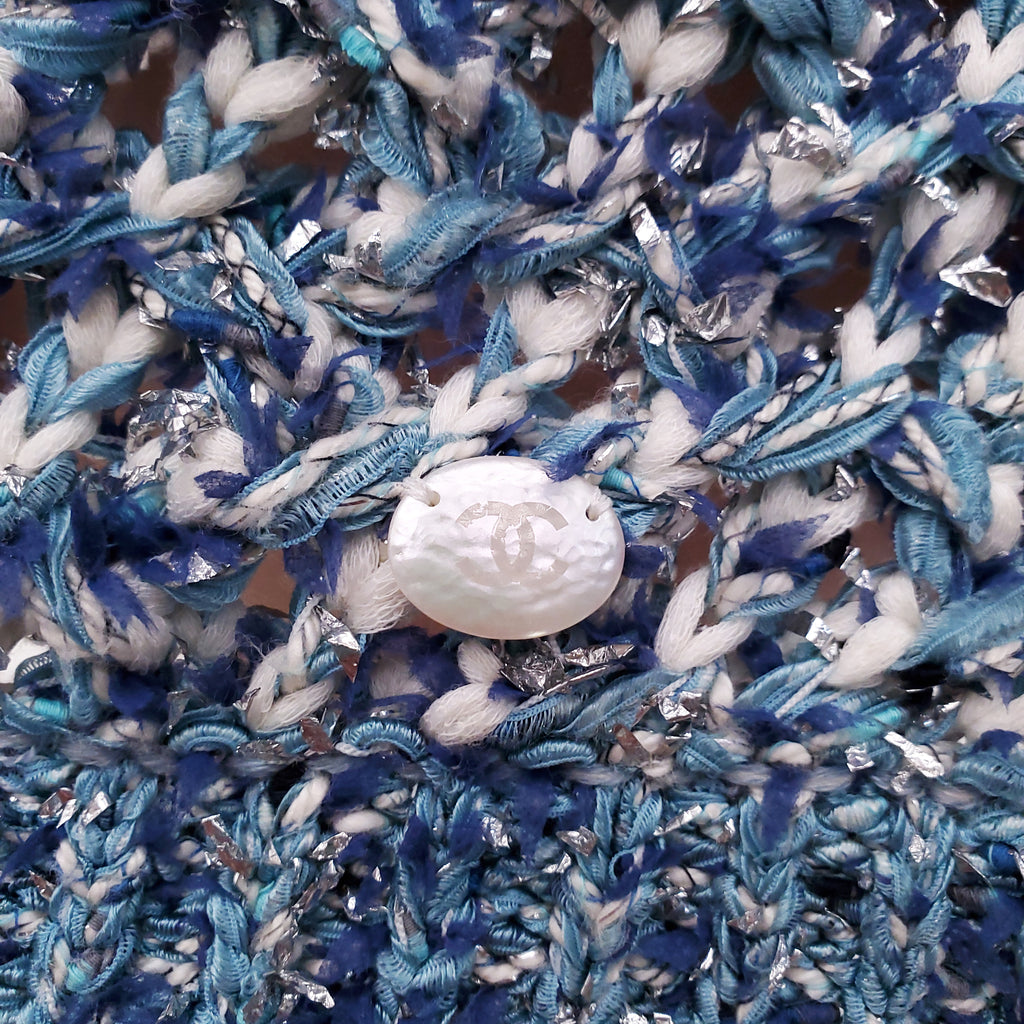 CHANEL BLUE AND SILVER KNIT DRESS - SIZE 38