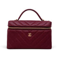 CHANEL BURGUNDY CHEVRON CAVIAR LEATHER SLIM VANITY CASE WITH CHAIN