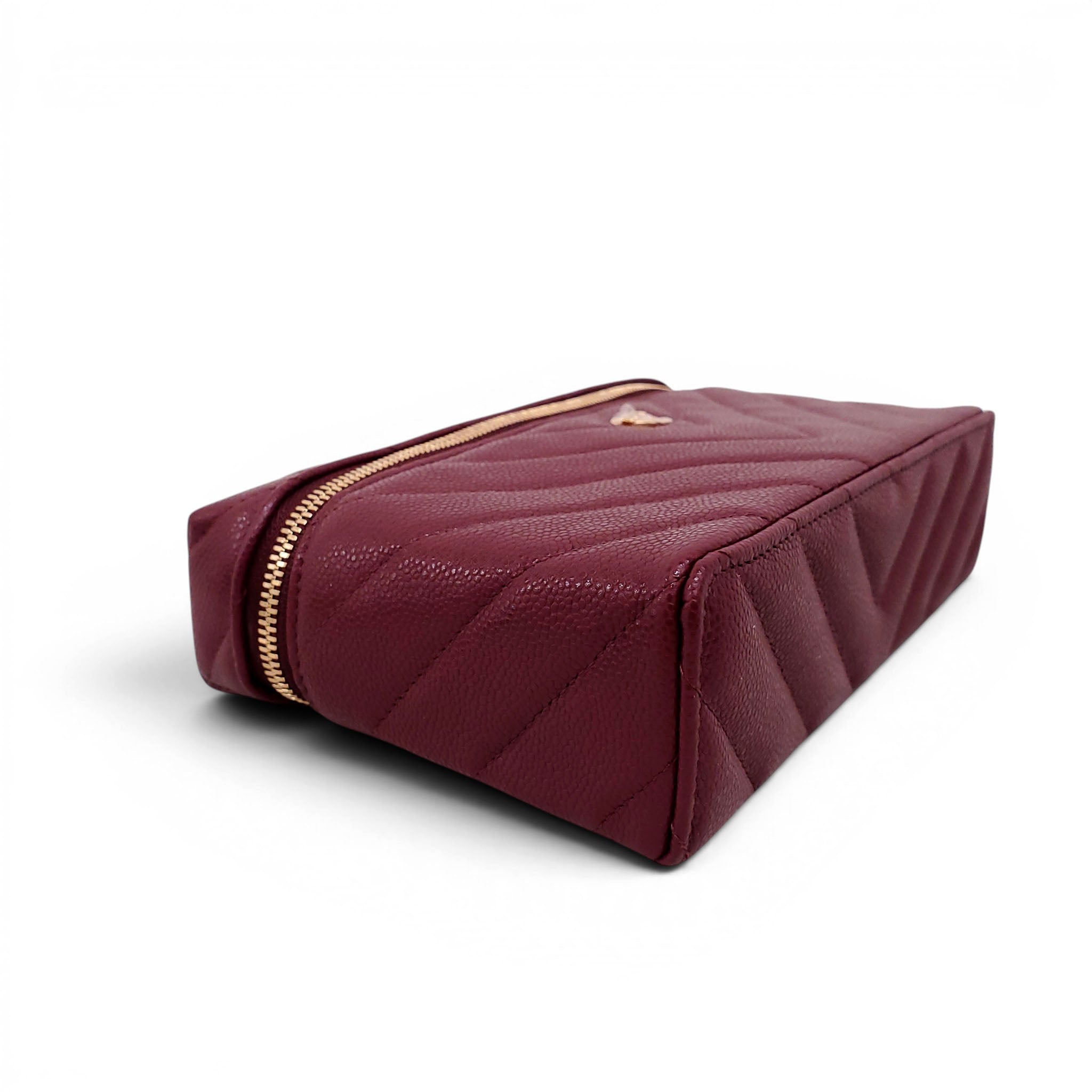 CHANEL BURGUNDY CHEVRON CAVIAR LEATHER SLIM VANITY CASE WITH CHAIN