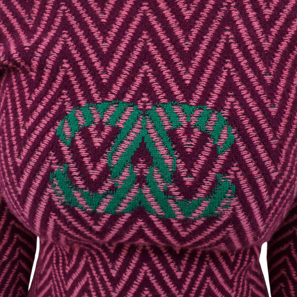 CHANEL BURGUNDY CHEVRON LOGO SWEATER DRESS - SIZE 34