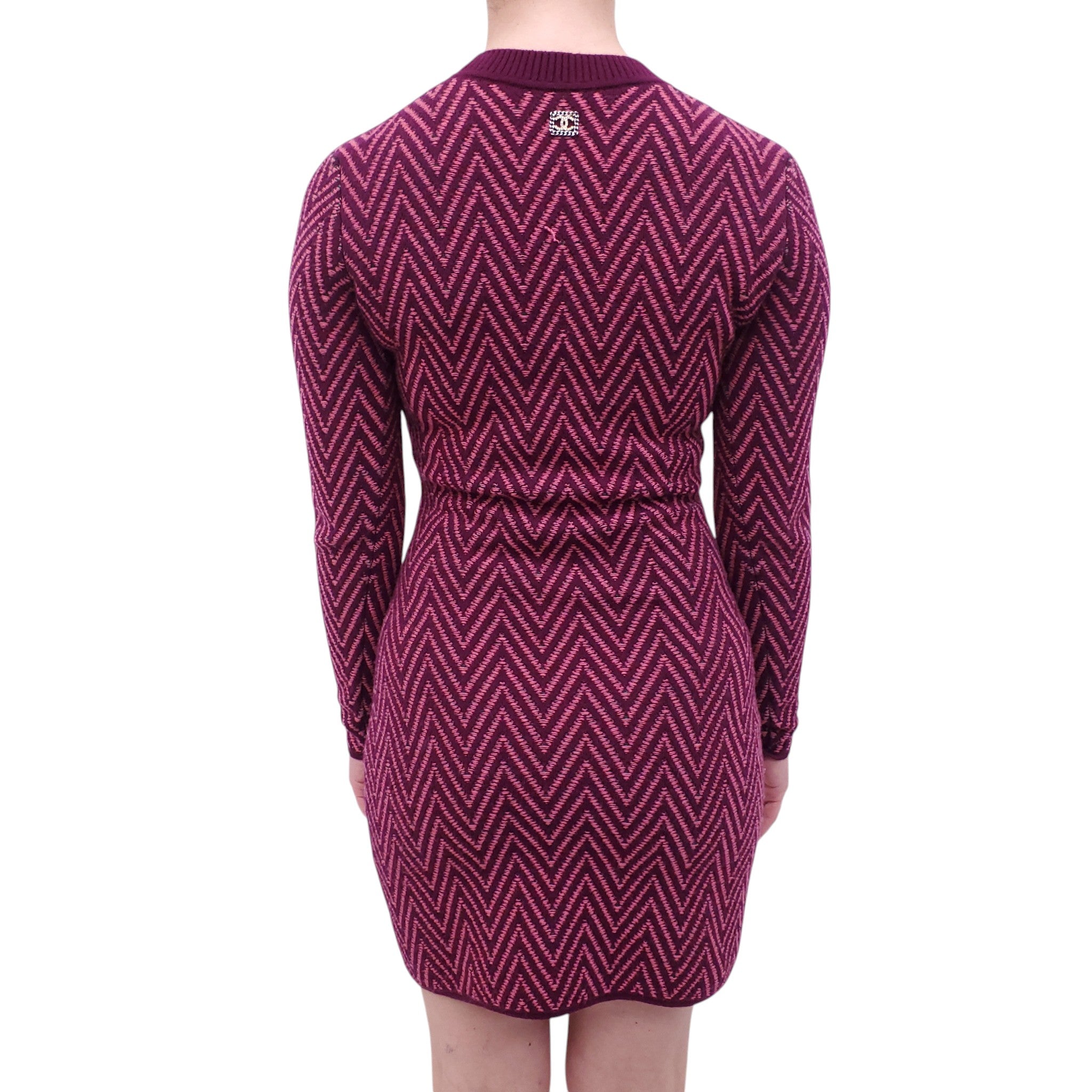 CHANEL BURGUNDY CHEVRON LOGO SWEATER DRESS CHANEL BURGUNDY CHEVRON LOGO SWEATER DRESS