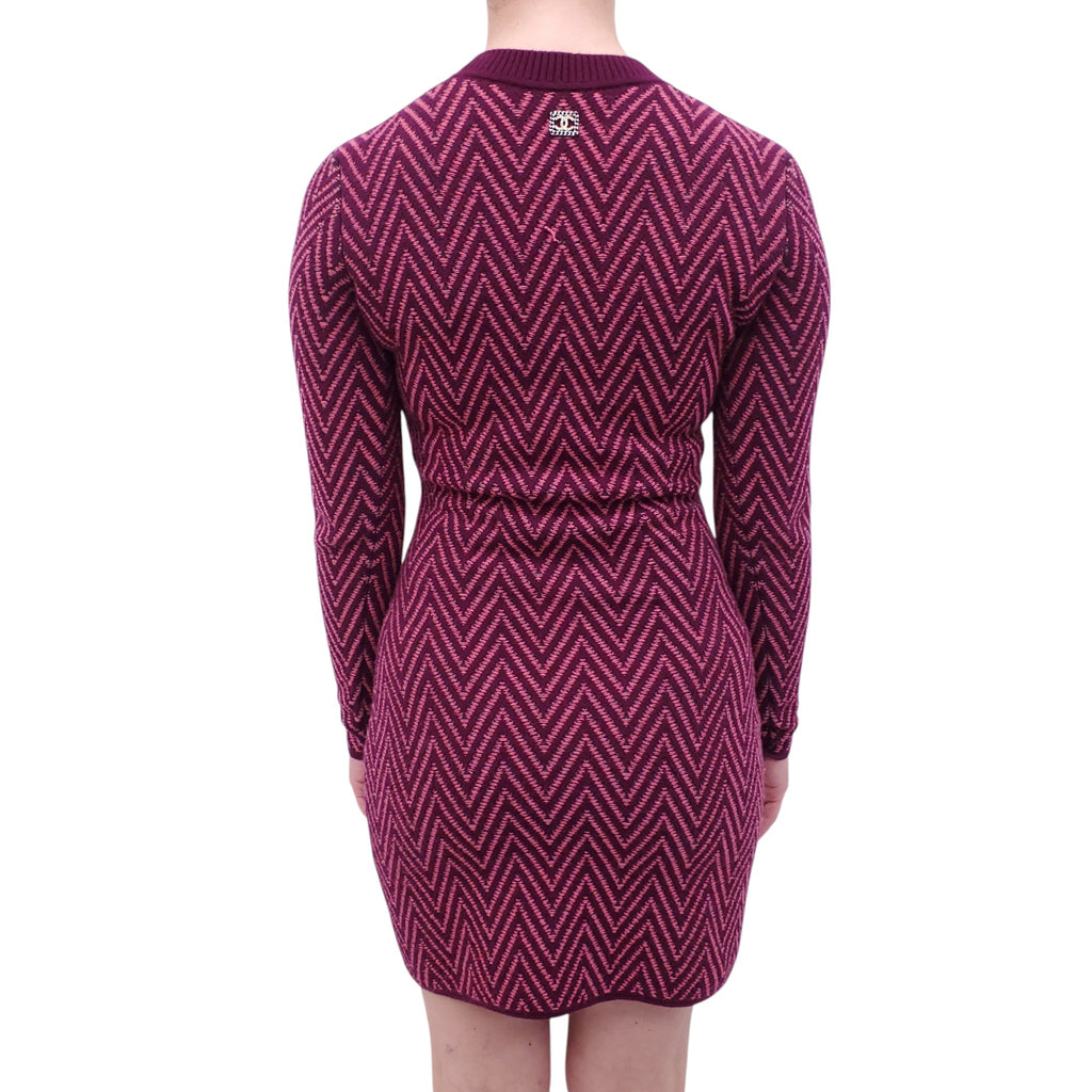 CHANEL BURGUNDY CHEVRON LOGO SWEATER DRESS - SIZE 34