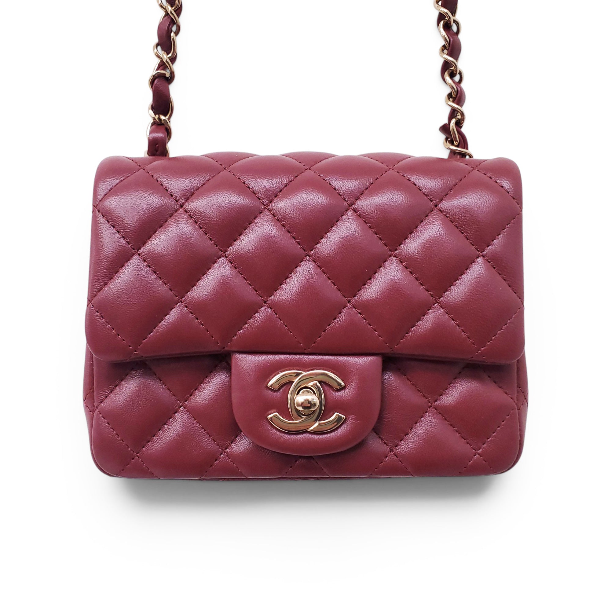 CHANEL BURGUNDY LAMBSKIN MINI SQUARE FLAP BAG
