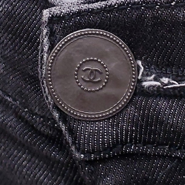CHANEL CC GREY LOGO JEANS - SIZE 34