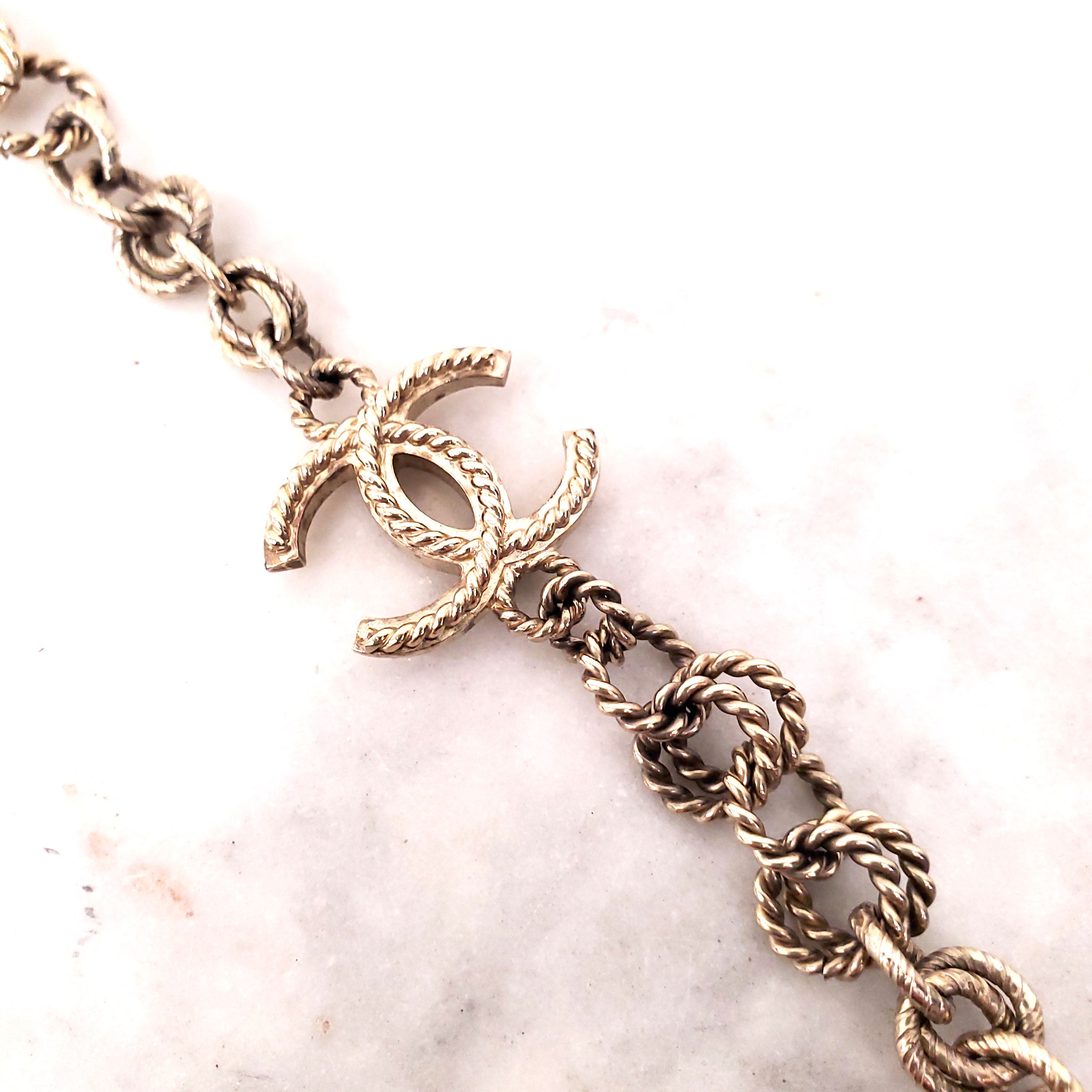 CHANEL CC LOGO AND MEDALLION BRONZE NECKLACE