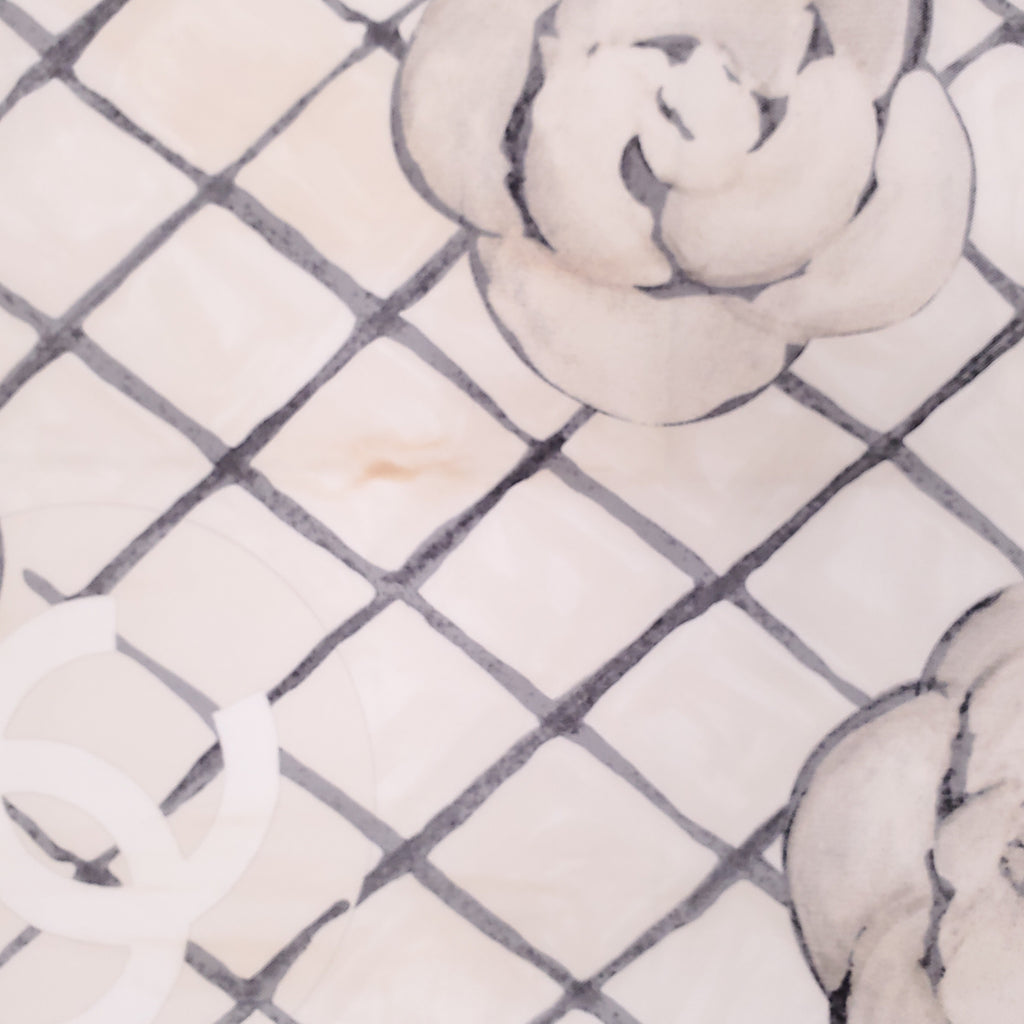 CHANEL CREAM CAMÉLIA LOGO SILK SCARF