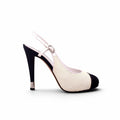CHANEL CREAM HEELS WITH BLACK CAP TOE - SIZE 39